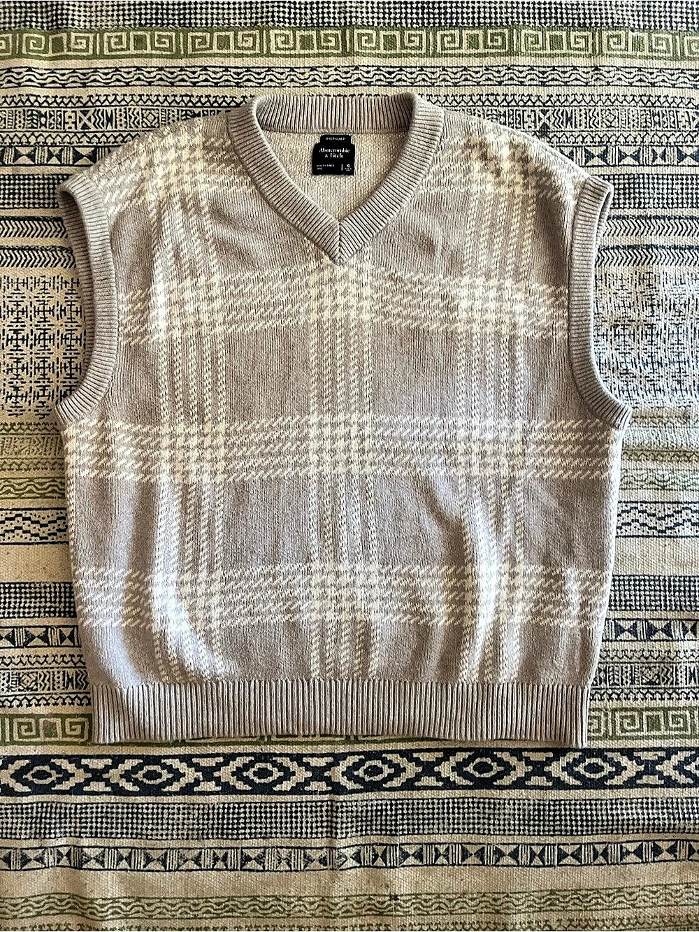 Abercrombie & Fitch Oversized Plaid Sweater Vest Brown & White XL